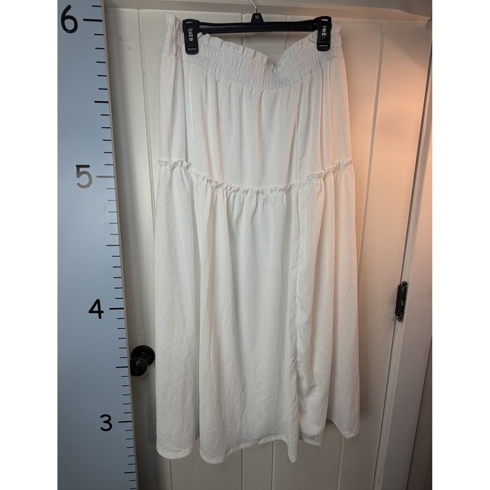 CATO Women's Large White Lined Gauze Tiered Cottagecore Flowy Maxi Skirt Coastal